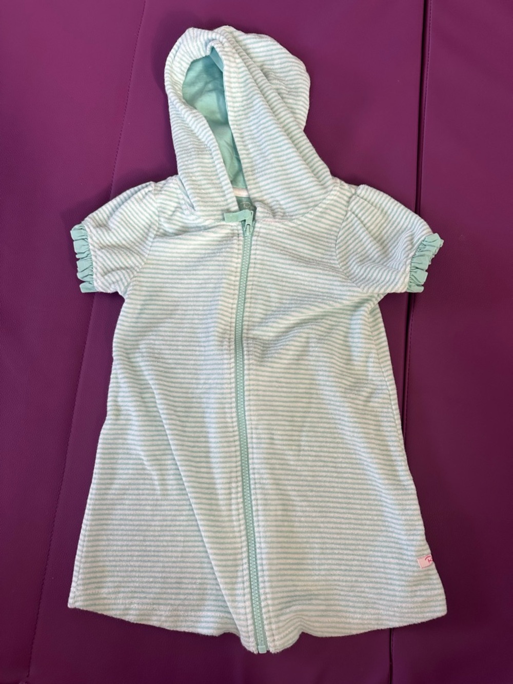 Ruffle Butts Mint and White Striped Hooded Zip coverup
